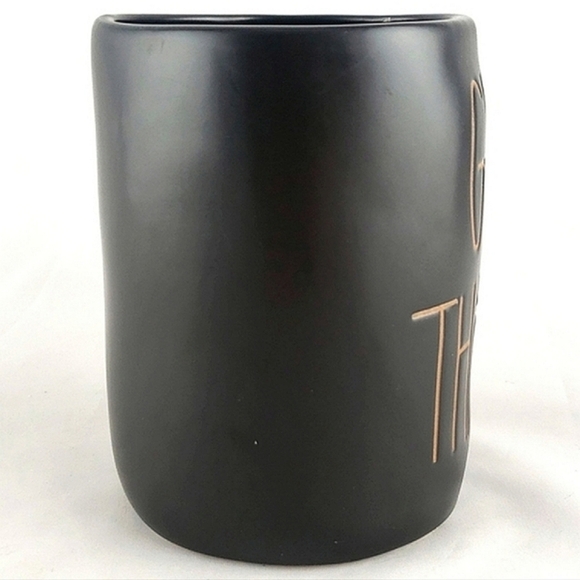 ⭐️2/ $50⭐️  Rae Dunn Black Ceramic Mat Mug Large Letters Orange GIVE THANKS - Picture 2 of 9